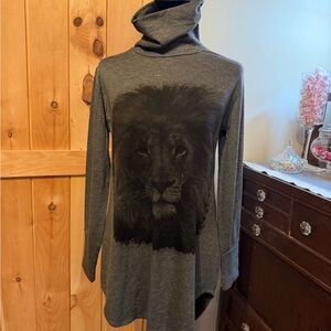 Gray Turtleneck shirt/dress with Lion Print